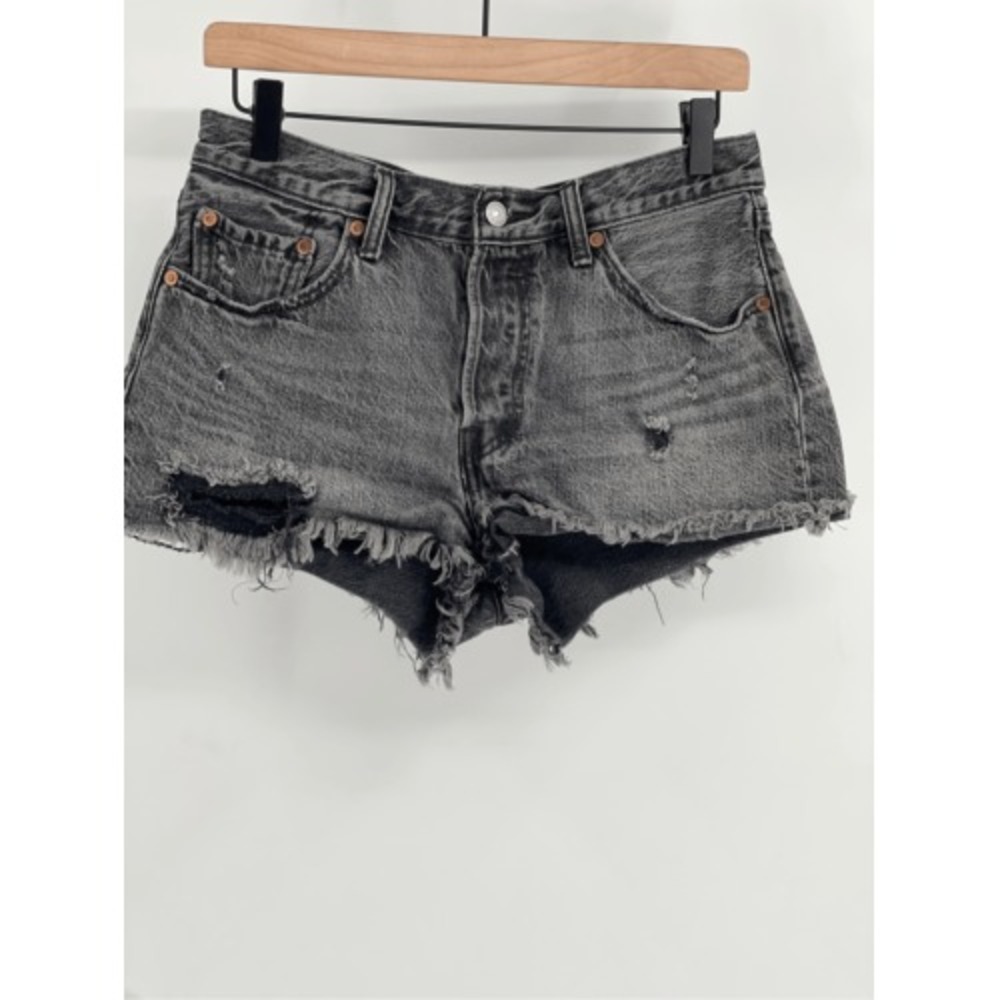 Levi's 501 Denim Shorts Cutoff Women Size 28 Black Jean - Picture 3 of 12